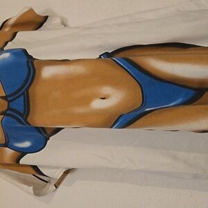 Vintage Graphic T-Shirt with Blue Tan Bikini Design On Front & Back Over Cover